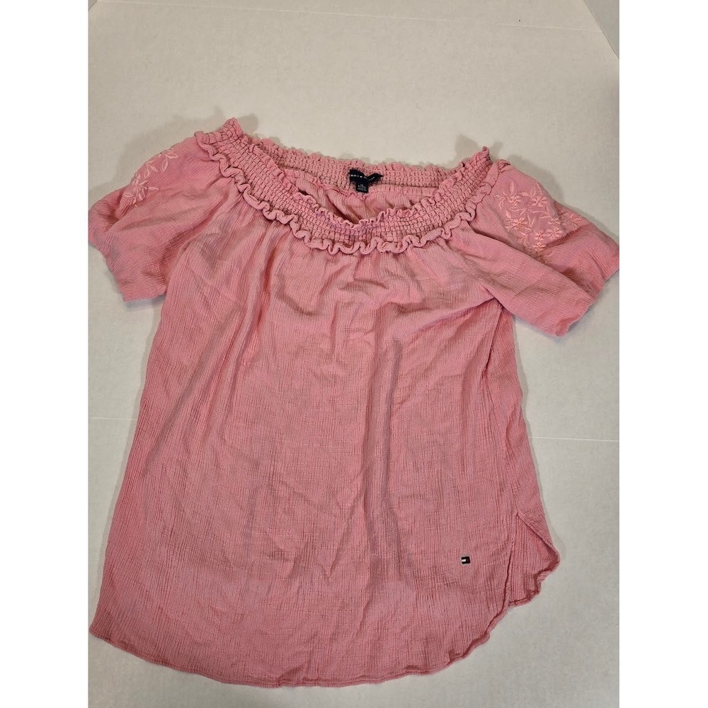 Tommy Hilfiger‎ Pink Off The Shoulder Top Floral Embroidered XL